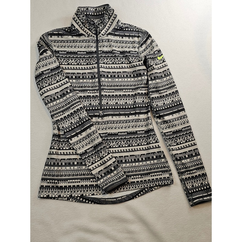 Nike Pro Dri-FIT Womens Small Half Zip Pullover Geometric Pixel Black White Gray - Picture 1 of 11